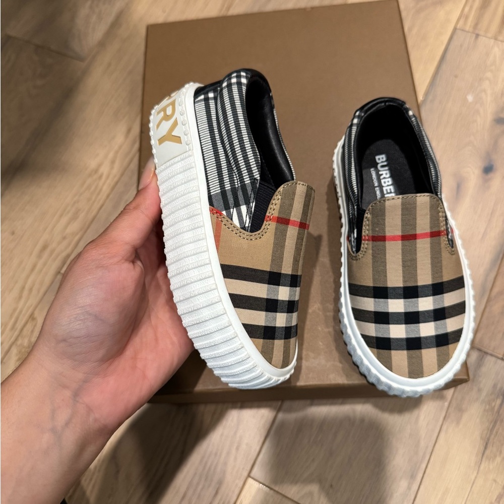 Burberry Kids' Check Slip-On Sneakers - Tan and Black